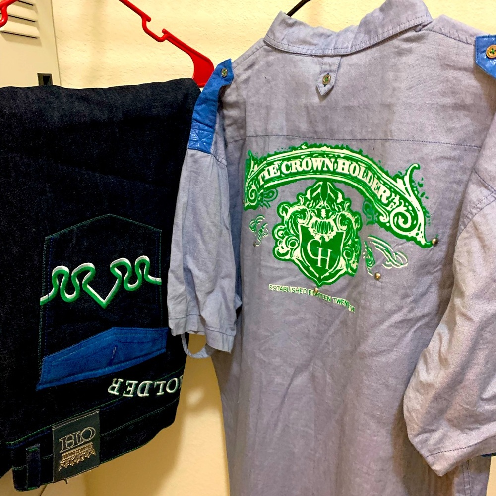 Crown Holder jeans and 2 shirts to match.